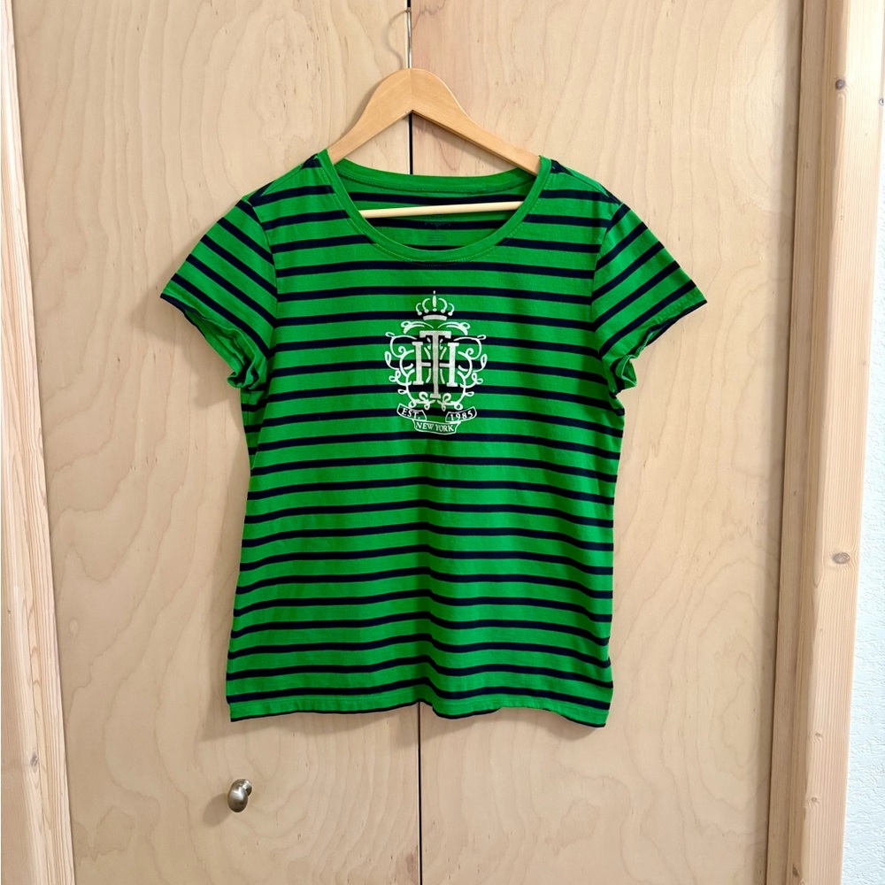 Women’s Tommy Hilfiger Classic Green and Navy Preppy Striped T-Shirt